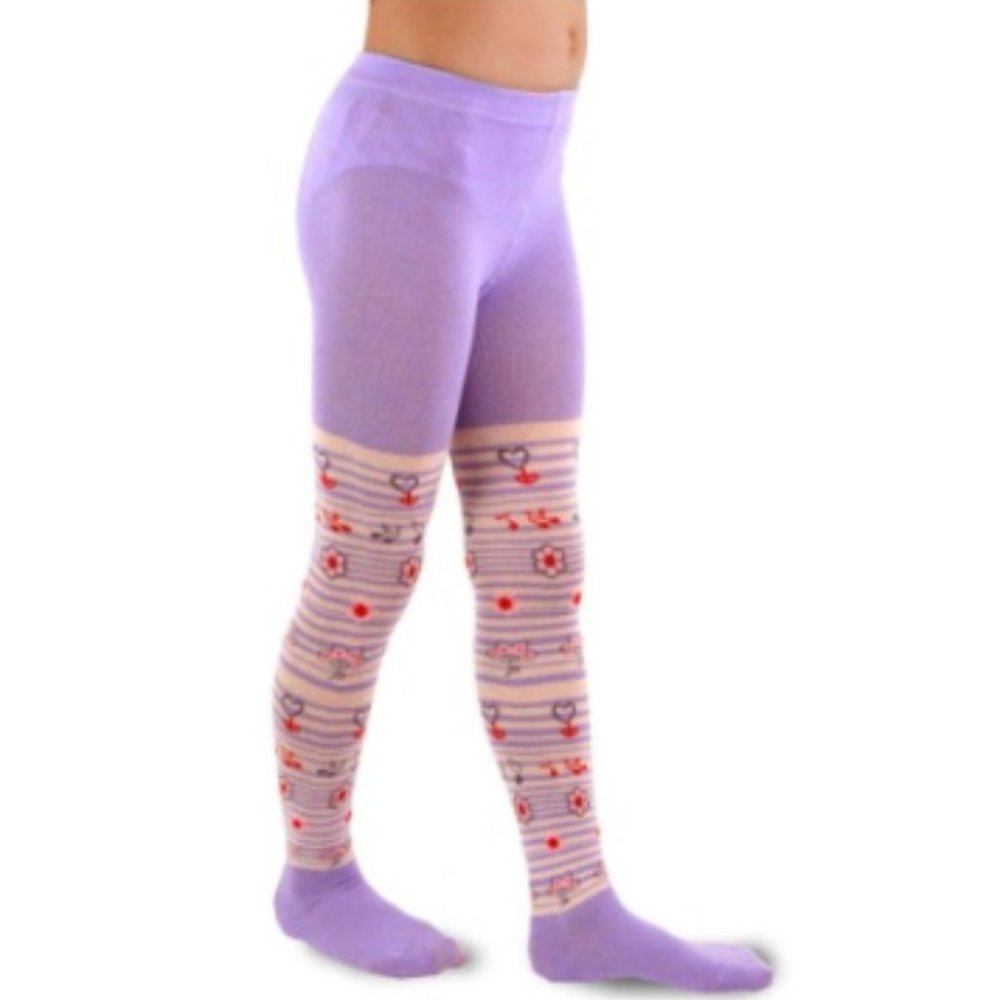 Heart Stripe and Flower Print Tights - Kids